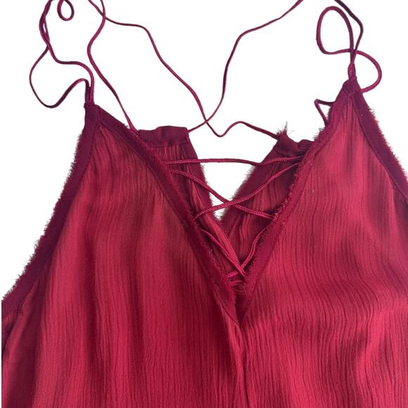 Free People Wicked Spell Brick Red Rose Crochet Trim Dress Small - Picture 5 of 6